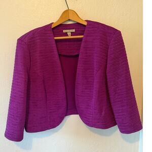 Women's Maya Brooke Fushia Purple Dress Open Front Croped Jacket Coat Size 18